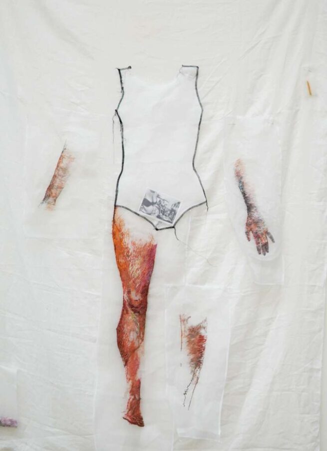 Drawing of a human body with a photograph