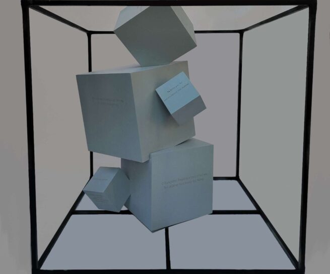 five cubes inside a large cube frame