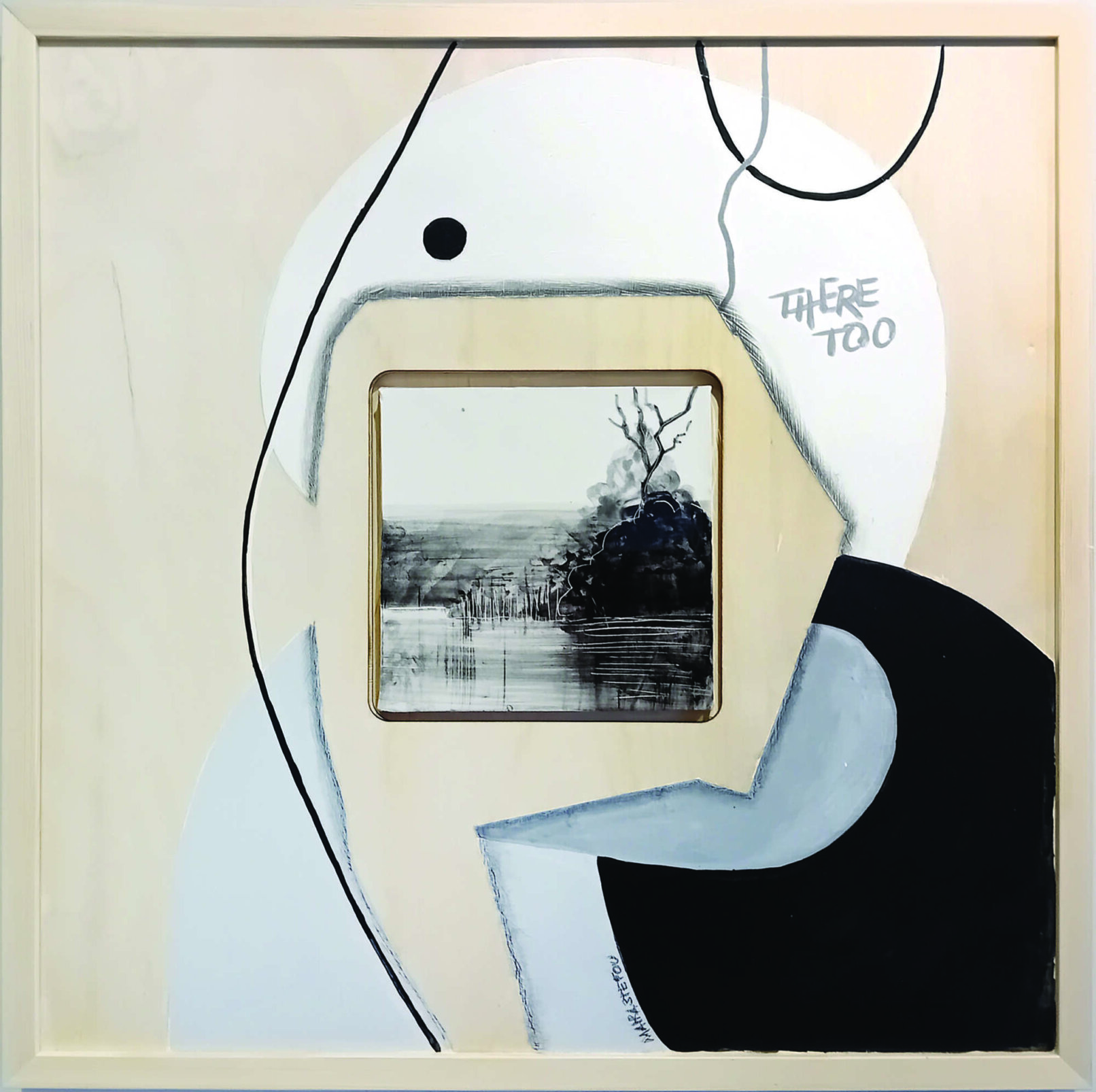an painting with a photo collage in the centre