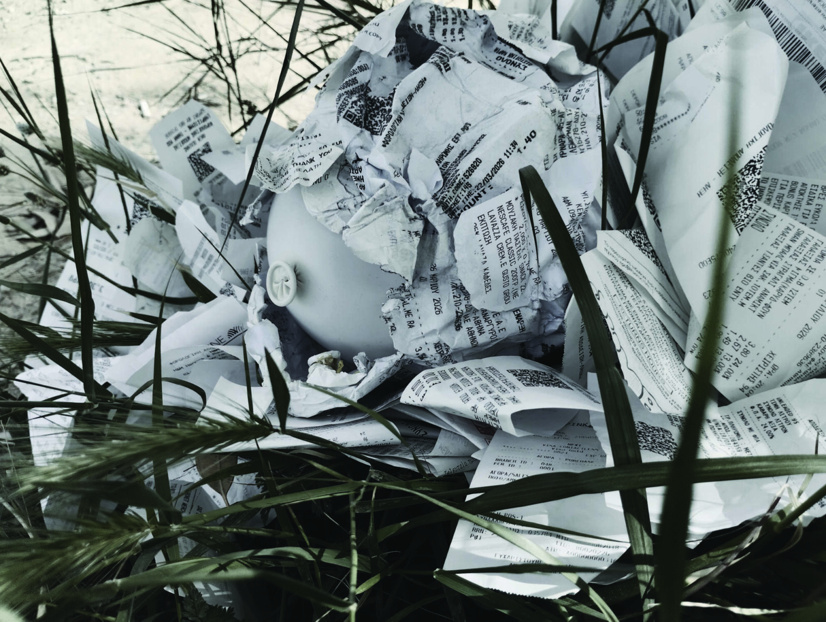 A ballon that had many receipts on top