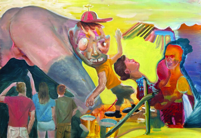 oil painting showing persons looking at a larger person