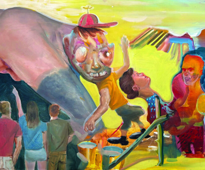 oil painting showing persons looking at a larger person