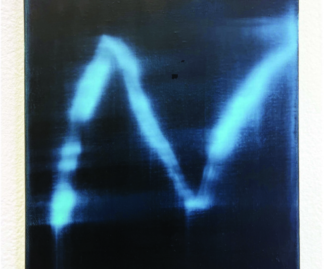 abstract long exposure photograph. Black background and blue colour shape